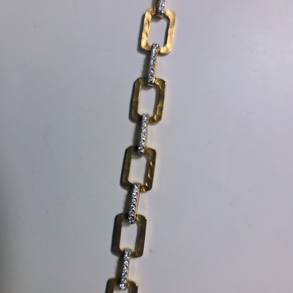 I. Reiss 14 kt yellow gold matte hammer finished rectangle links & diamonds NEW - Picture 7 of 7